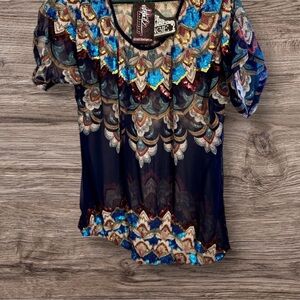 Sequin Sheer Top Size M NWT Angie “European Sparkle”